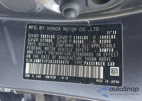 2018 Honda Civic Ex-T from USA, damaged, VIN JHMFC1F38JX030475